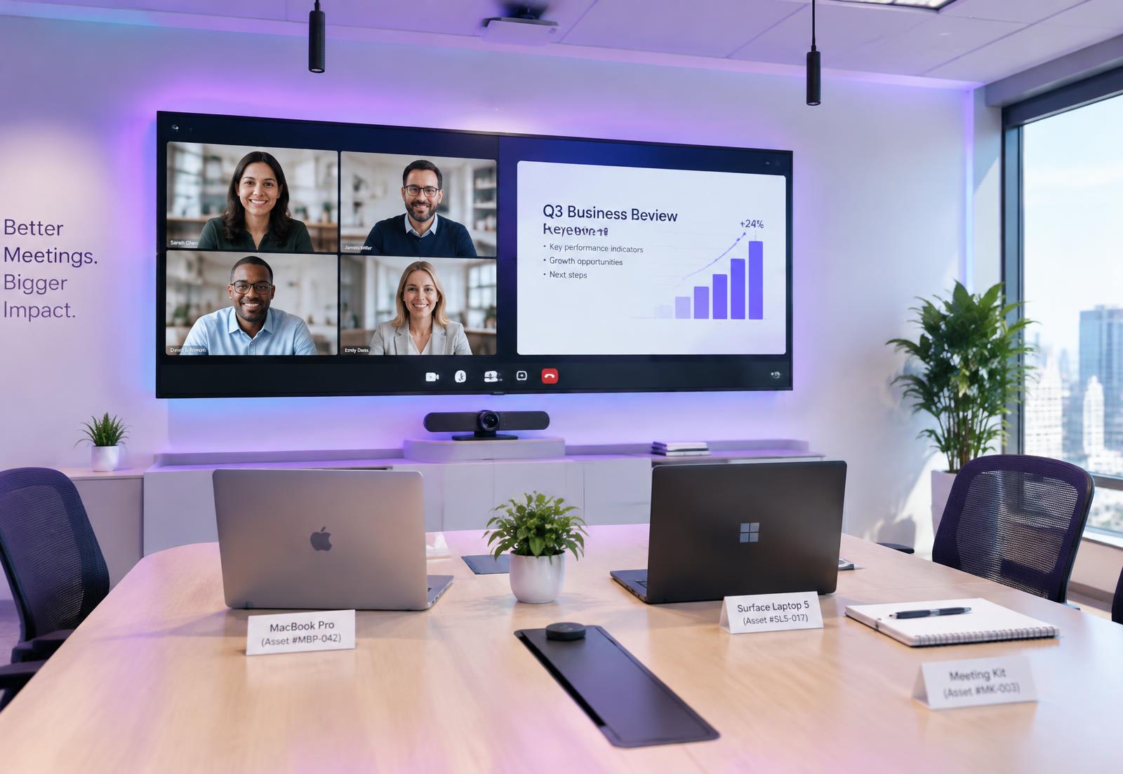 Salle de visioconférence équipée et postes prêts à l'emploi